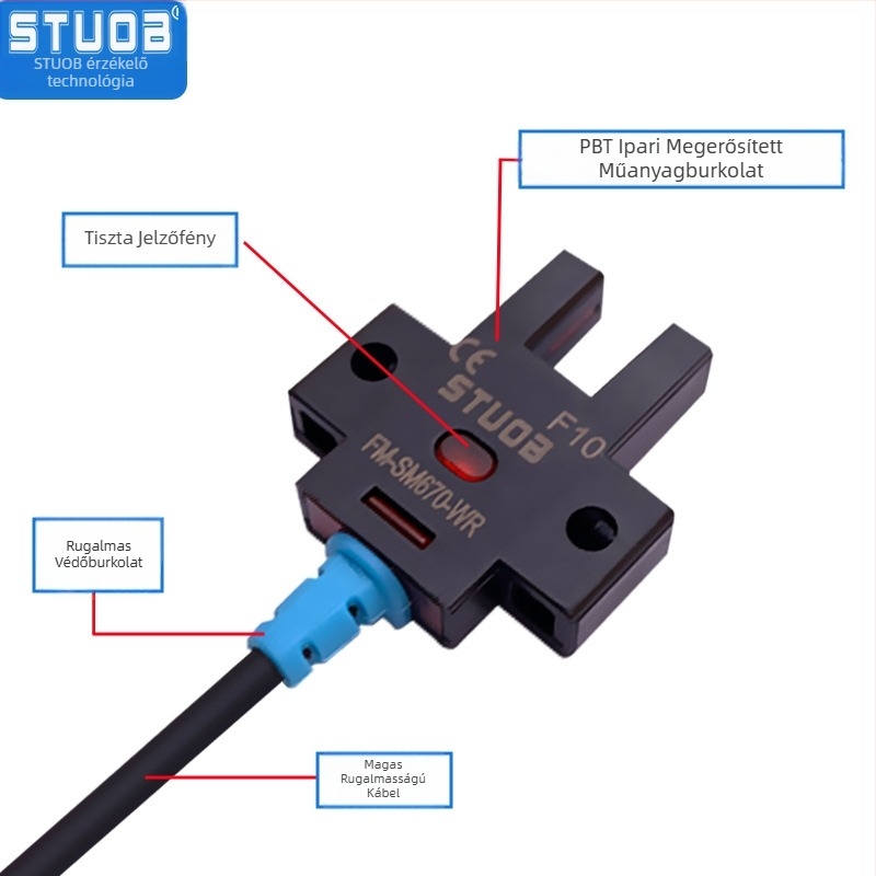 U-alakú fotóelektrikus kapcsoló, áthaladó fény típus, STUOB FM-SM670-WR / FM-SM672-WR / FM-SM674-WR / FM-SM671-WR, észlelési távolság 5 mm