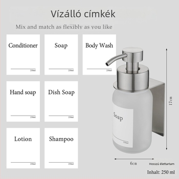 Falihoz szerelt üvegfolyadék-adagoló (üres üveg) samponhoz, tusfürdőhöz és kézfertőtlenítőhöz — könnyed luxus fürdőszobai kiegészítő