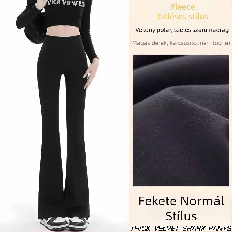 Női magas derekú karcsúsító yoga nadrág fleece béleléssel, széles lábú, haskontroll és fenékemelés, hosszú fazon, plusz méret, őszi–téli 2025.