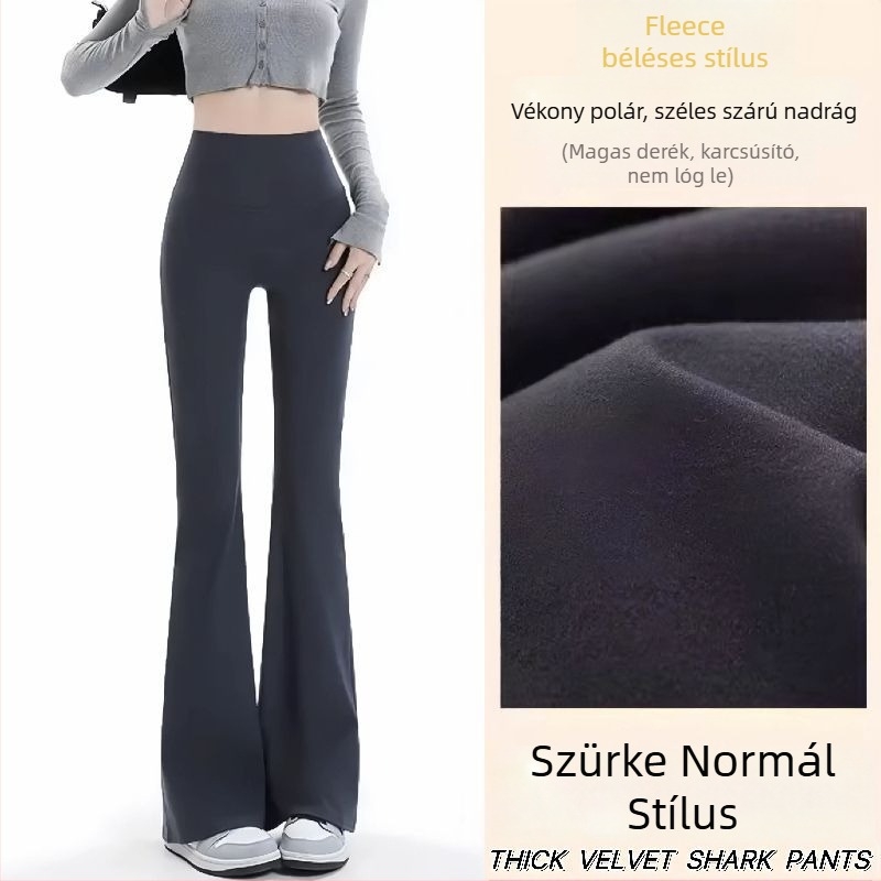 Női magas derekú karcsúsító yoga nadrág fleece béleléssel, széles lábú, haskontroll és fenékemelés, hosszú fazon, plusz méret, őszi–téli 2025.