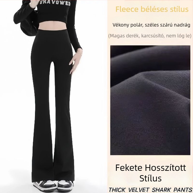 Női magas derekú karcsúsító yoga nadrág fleece béleléssel, széles lábú, haskontroll és fenékemelés, hosszú fazon, plusz méret, őszi–téli 2025.