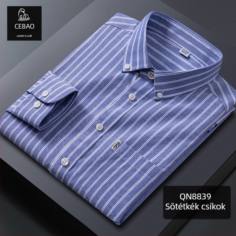 Pamut Oxford csíkos ing, hosszú ujjú, gallér gombos, lélegző