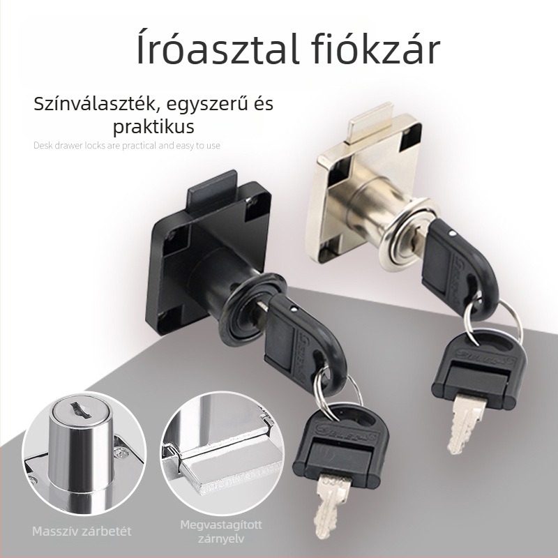Irodai íróasztal fiók zár, modellek 138-22/136-22, irodai bútorok fiókjaihoz, szekrény- és irattároló szekrény zár, hideg-hengerelt acél és ötvözet