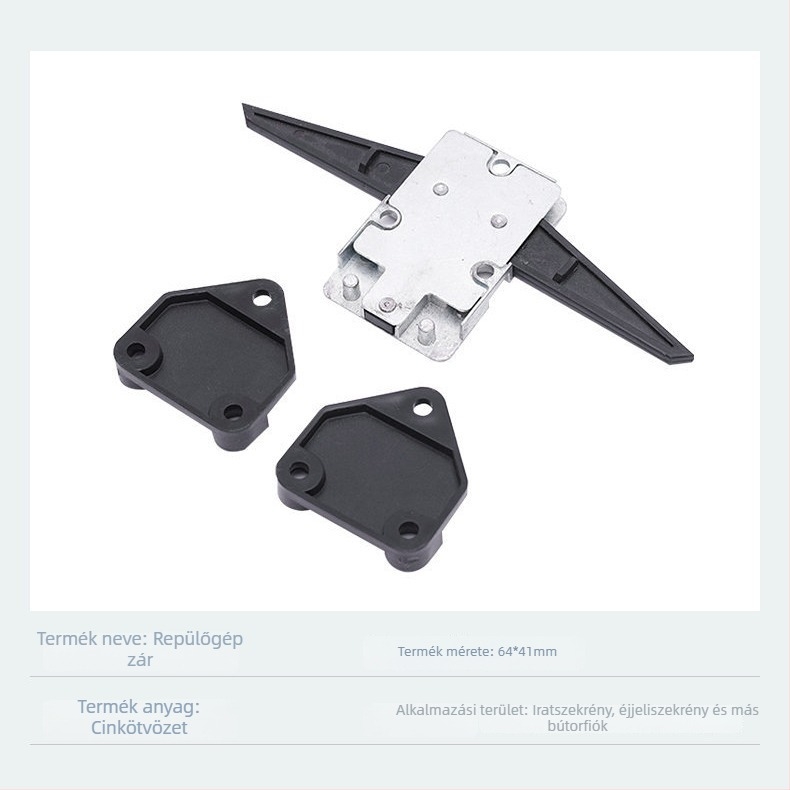 Fiókzár cink ötvözetből, modell S1010, többrétegű fiókhatárolóval és billentés elleni védelemmel.