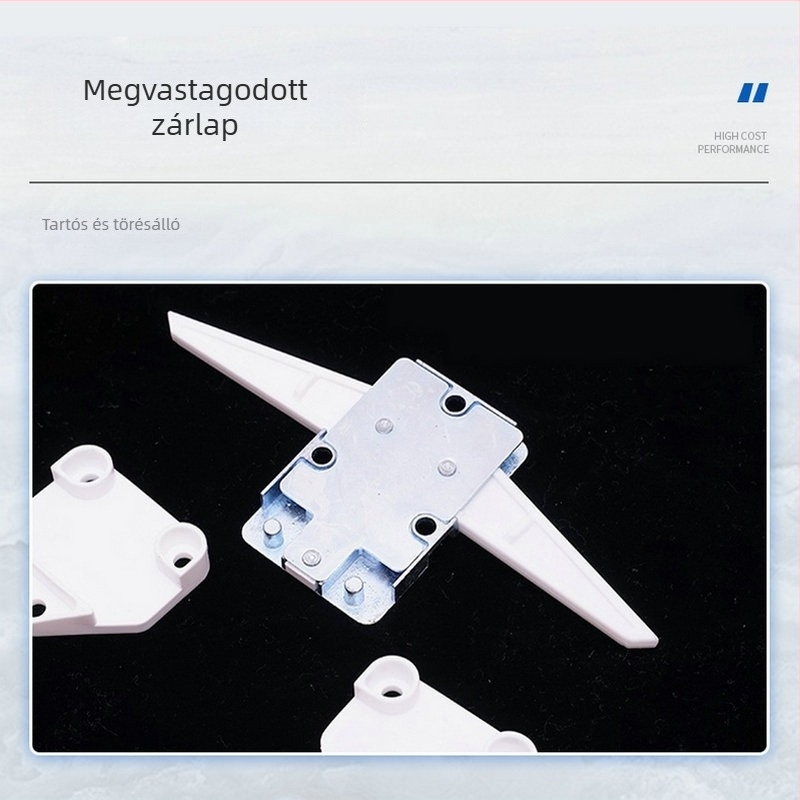 Fiókzár cink ötvözetből, modell S1010, többrétegű fiókhatárolóval és billentés elleni védelemmel.