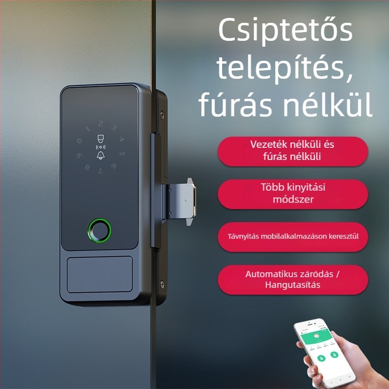 Üvegajtó ujjlenyomat-zár – Modell C83C, alumínium szerkezet, panel és fogantyú: akril panel + alumínium ötvözet, kereskedelmi felhasználás, modern egyszerű stílus