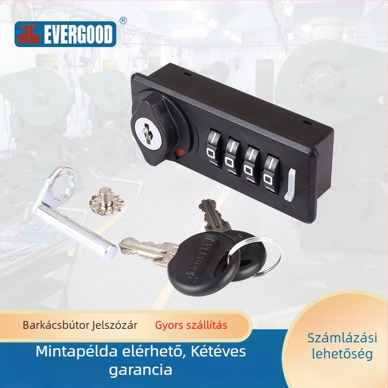 Mechanikus jelszavas zár fiókokhoz és fémszekrényekhez – modell 922, cinkötvözet korpusz, EVERGOOD, irodai, bevásárlóközponti és bemutató célokra
