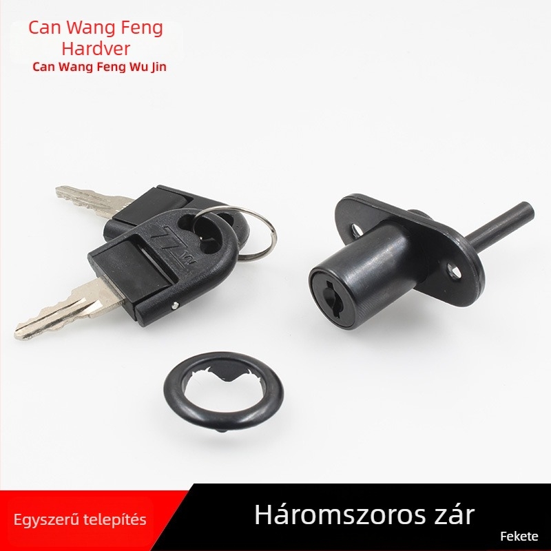 Fiókzár bútorokhoz – elülső hárompontos zármechanizmus, Modell D16×L204, Anyag: cink-vas ötvözet, Bútorokhoz és fiókokhoz, modern és letisztult stílus