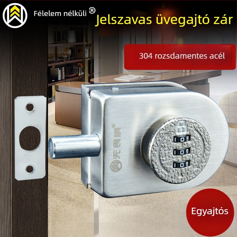 Fearless rozsdamentes acél jelszavas zár keret nélküli üvegajtókhoz – padlóra szerelhető zár