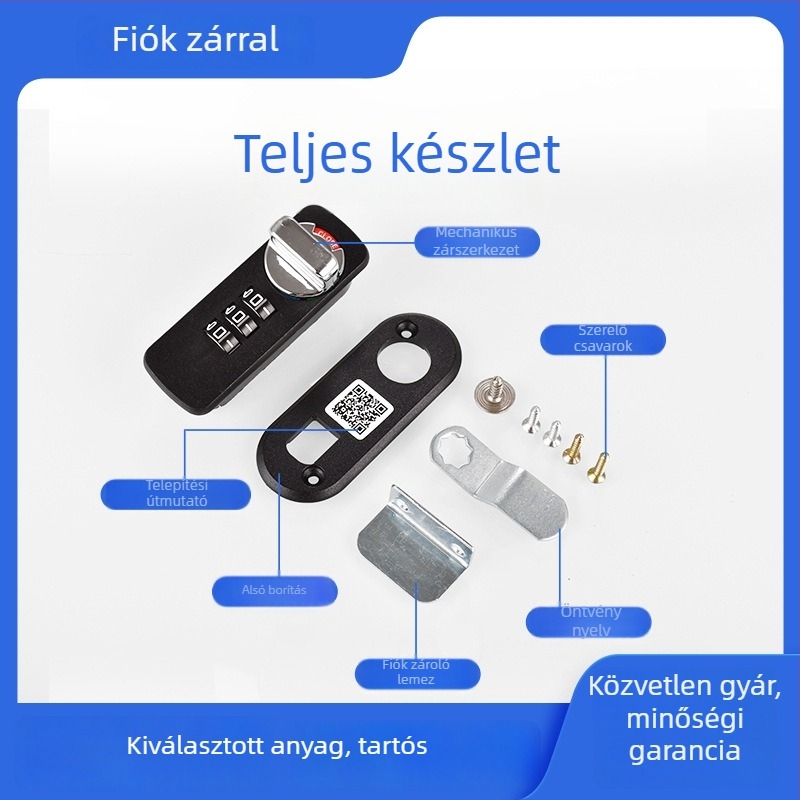 Jelszavas elektronikus zár fiókokhoz és szekrényekhez – háromfiókos zár irodai bútorokhoz (ABS műanyag)