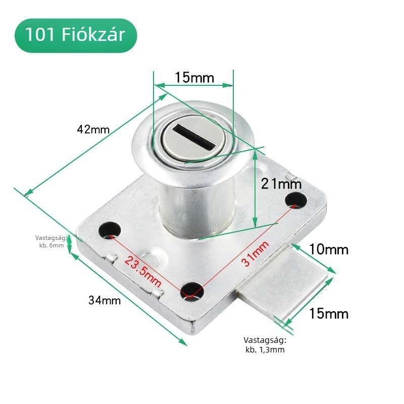 Fiókzár, hideg-hengerelt acélból, modell 136-22/138-22, fiókokhoz, íróasztal-fiókos szekrényekhez és tároló szekrényekhez, márka Sticking Force King
