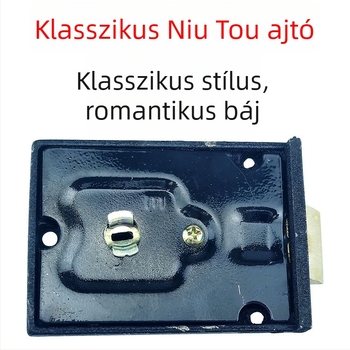 Bullhead márkájú ajtózár faajtóhoz, modell 1939-1, anyagok: réz és vas, stílus: modern minimalizmus