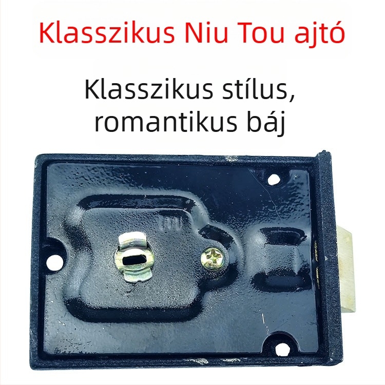 Bullhead márkájú ajtózár faajtóhoz, modell 1939-1, anyagok: réz és vas, stílus: modern minimalizmus