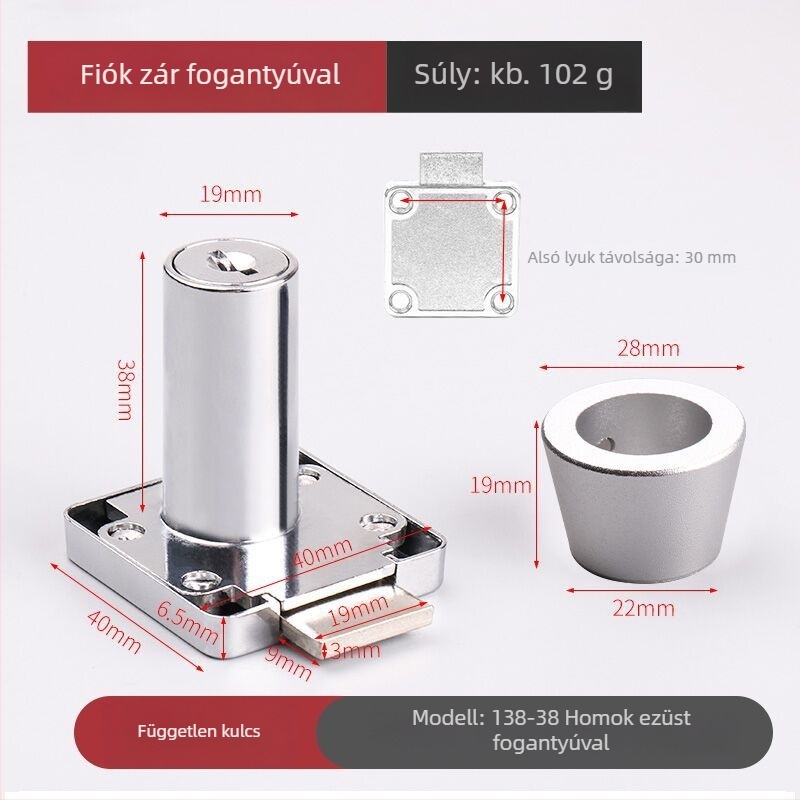 Fiókelzár fogantyúval, cinkötvözetből, íróasztal- és szekrényfiókhoz, BUFEISON, modern minimalist dizájn