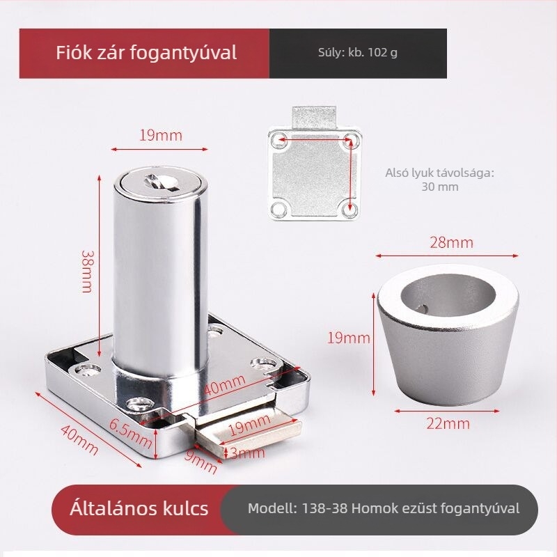 Fiókelzár fogantyúval, cinkötvözetből, íróasztal- és szekrényfiókhoz, BUFEISON, modern minimalist dizájn