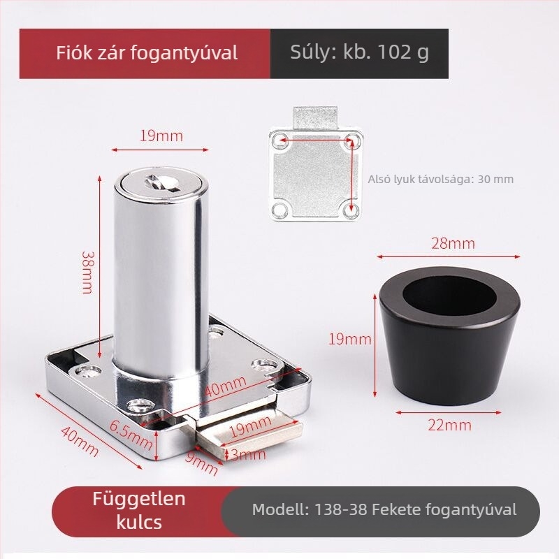 Fiókelzár fogantyúval, cinkötvözetből, íróasztal- és szekrényfiókhoz, BUFEISON, modern minimalist dizájn