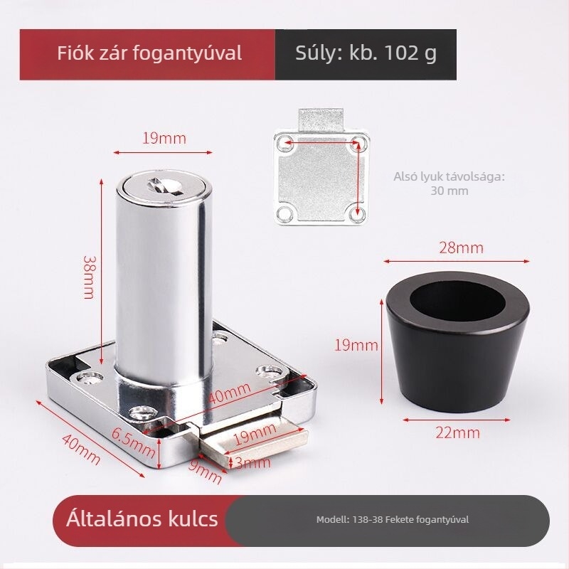 Fiókelzár fogantyúval, cinkötvözetből, íróasztal- és szekrényfiókhoz, BUFEISON, modern minimalist dizájn