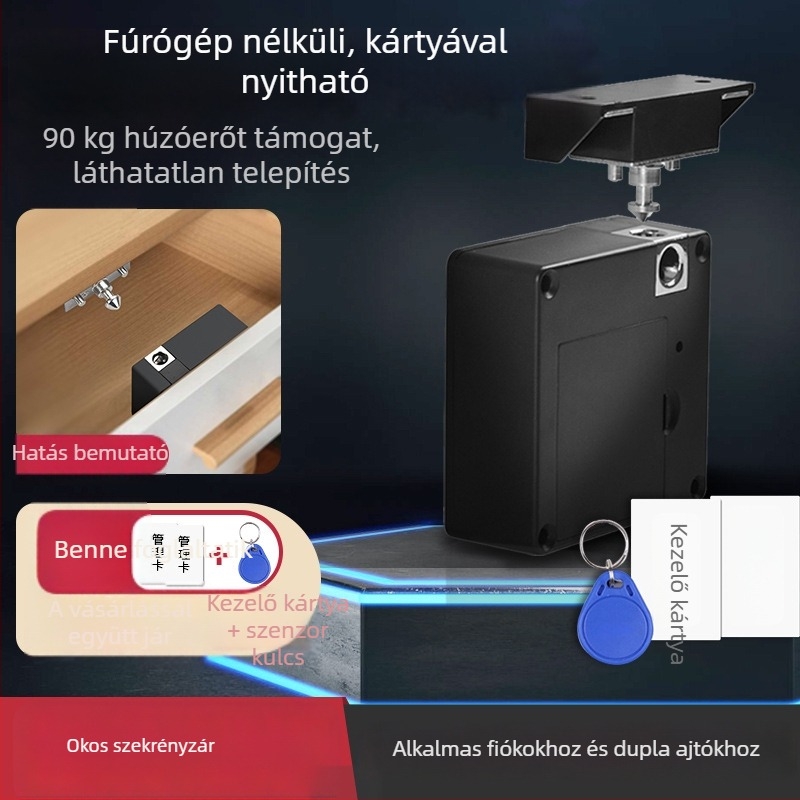 DDL 9100 Fiók-gardrob zár – lyukmentes telepítés, intelligens elektronikus zár, lopás elleni védelem, rejtett szerelés, műanyag test