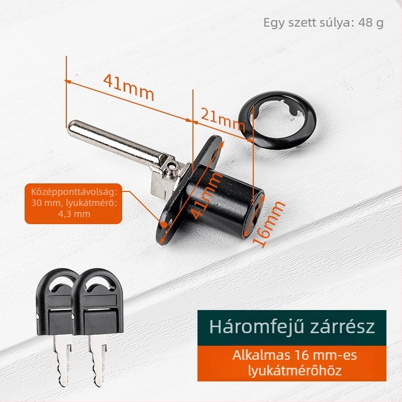 Top Valley fiókzár hárompontos lezárással, cinkötvözetből, modell Triple drawer lock, stílus Light Luxury