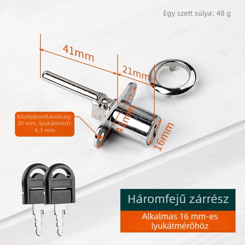 Top Valley fiókzár hárompontos lezárással, cinkötvözetből, modell Triple drawer lock, stílus Light Luxury