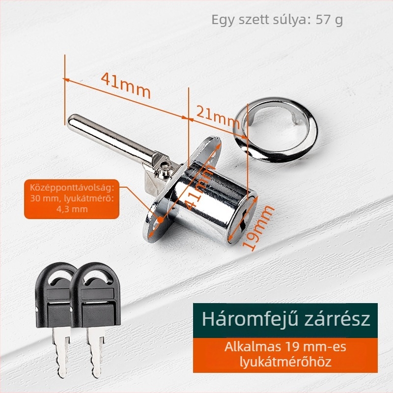 Top Valley fiókzár hárompontos lezárással, cinkötvözetből, modell Triple drawer lock, stílus Light Luxury