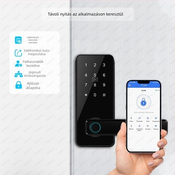 Bluetooth okos zár alumínium ötvözetéből fa ajtókhoz – Modell 2304, beltéri használat, Deshuk Shield