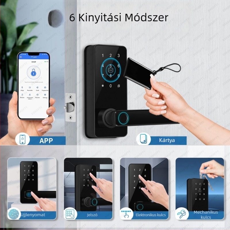 Bluetooth okos zár alumínium ötvözetéből fa ajtókhoz – Modell 2304, beltéri használat, Deshuk Shield