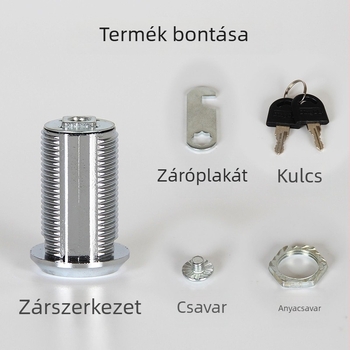 Forgónyelvű zár fiókos szekrényhez, vasból, akril ajtópanellel, 30 mm
