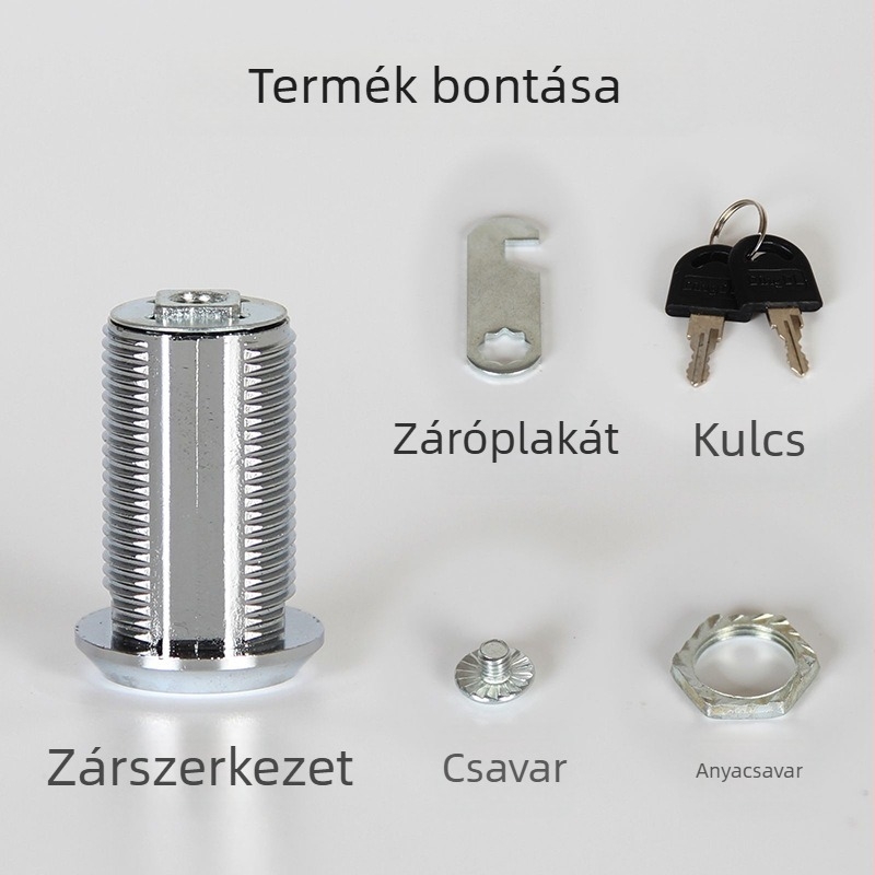 Forgónyelvű zár fiókos szekrényhez, vasból, akril ajtópanellel, 30 mm