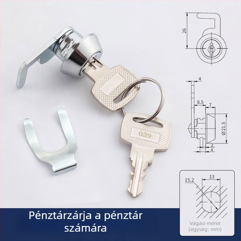 Pénztárfiók zárócilinder, BLJ 66213CP-9, cinkötvözet, háztartási és irodai használatra, modern minimalista stílus.