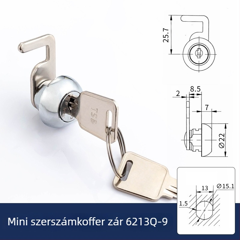 Pénztárfiók zárócilinder, BLJ 66213CP-9, cinkötvözet, háztartási és irodai használatra, modern minimalista stílus.