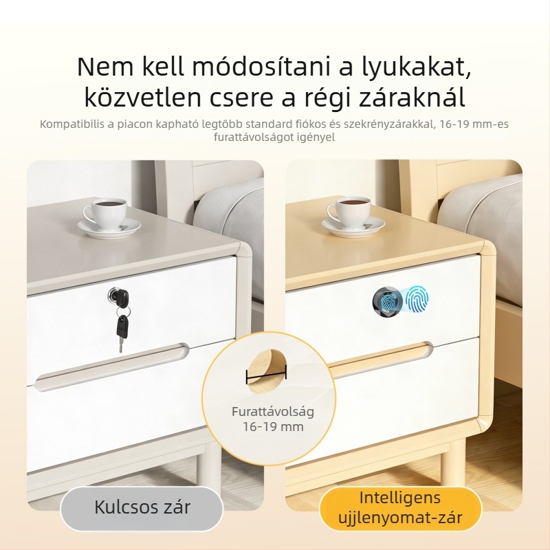 Ujjlenyomat-olvasós fiókzár, fogantyú nélküli, irodai automata zár, anti-lopás iratszekrényhez, csendes működés