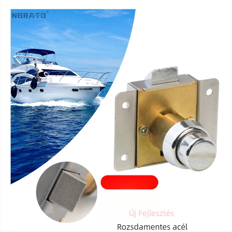 Nyomógombos fiókzár rozsdamentes acélból és sárgarézből, NBRATO, modell RCL-001, modern és egyszerű stílus