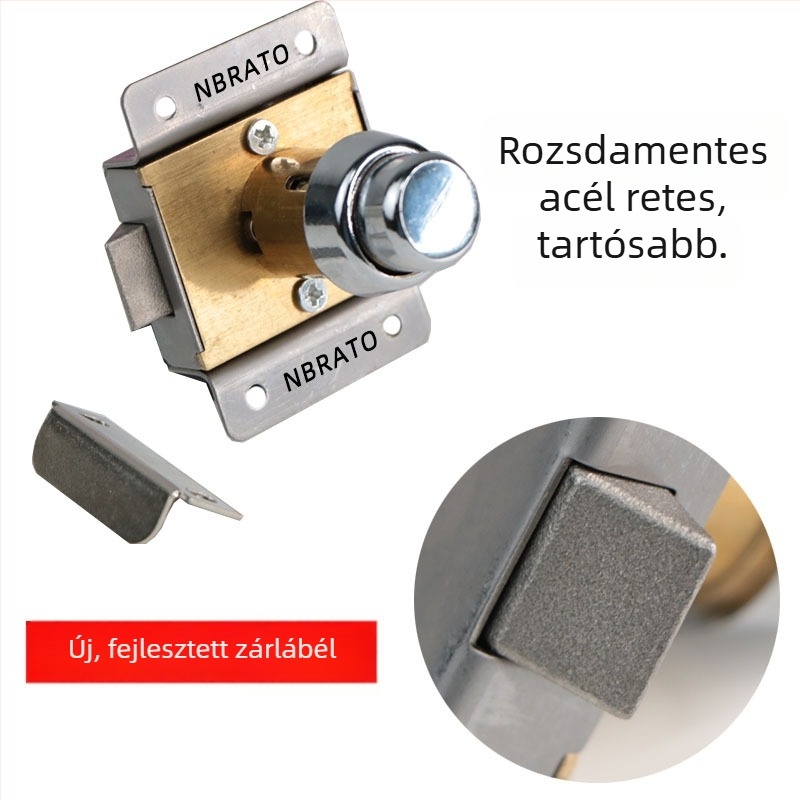 Nyomógombos fiókzár rozsdamentes acélból és sárgarézből, NBRATO, modell RCL-001, modern és egyszerű stílus