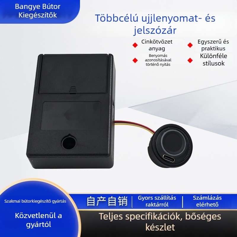 Ujjlenyomat alapú fiókzár, beépített szekrényzár, cinkötvözet, modell 2207, 20 ujjlenyomat kapacitás