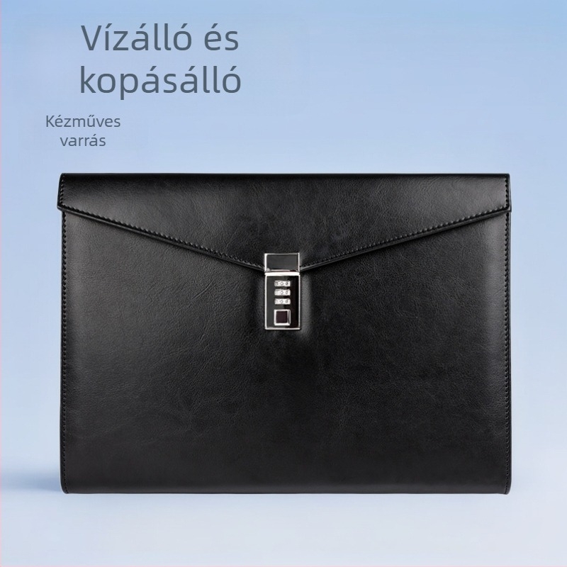 Bőr A4-es konfidentiális irattáska jelszavas záródással, modell A4B01; Anyag: bőr; Logó nyomtatás: Igen; Testreszabás: Igen; Anyagvastagság: 1,5 mm