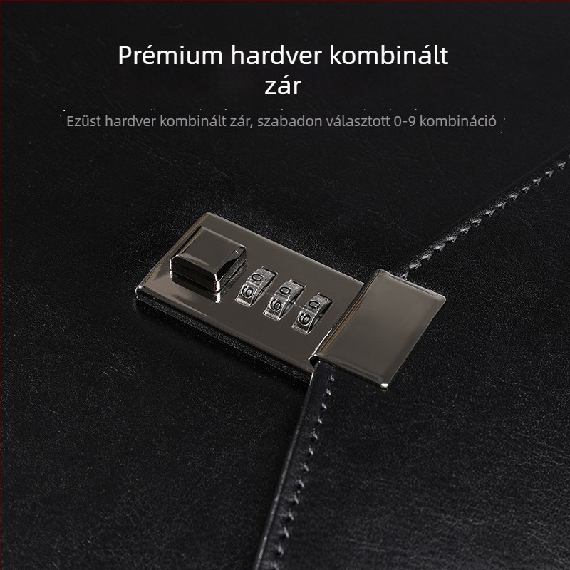 Bőr A4-es konfidentiális irattáska jelszavas záródással, modell A4B01; Anyag: bőr; Logó nyomtatás: Igen; Testreszabás: Igen; Anyagvastagság: 1,5 mm