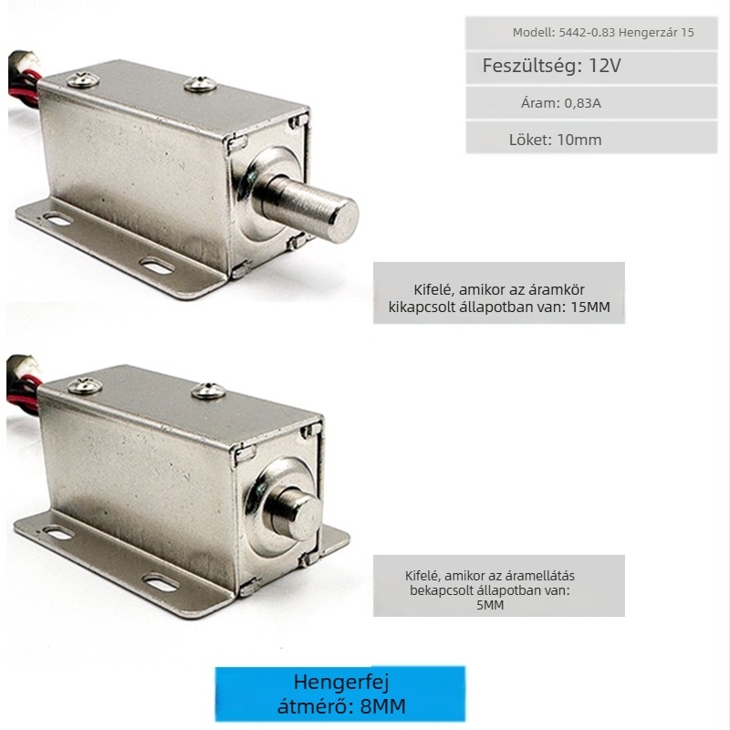 Elektronikus mágneszár 5442-0.83 hengeres, 12V DC, 0.83A, vasból készült ház, szekrényajtókhoz