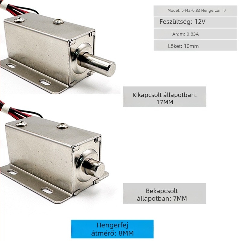Elektronikus mágneszár 5442-0.83 hengeres, 12V DC, 0.83A, vasból készült ház, szekrényajtókhoz