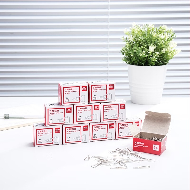 Deli háromszög alakú gemkapocs 0051, fém, irodai kellékek, dobozos csomagolás, 100 db