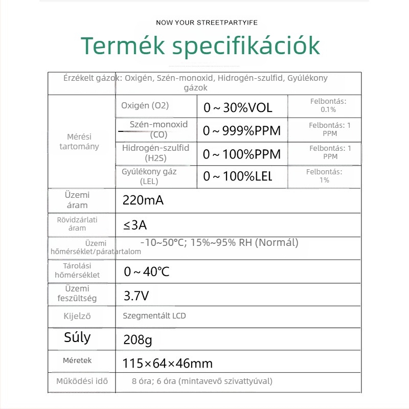 Xima AS8900H négy az egyben gázdetektor: hidrogén-szulfid, szén-monoxid, gyúlékony gázok és oxigén