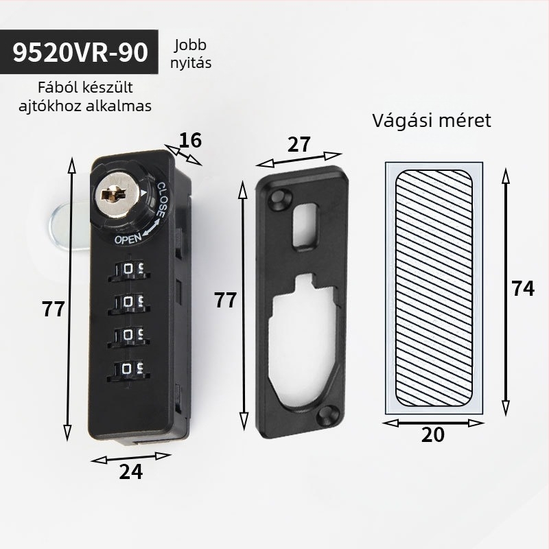 Irodába szánt mechanikus jelszavas szekrény – háromzáras fiókos szekrény, modell 9520, WT, műanyag, modern minimalista stílus