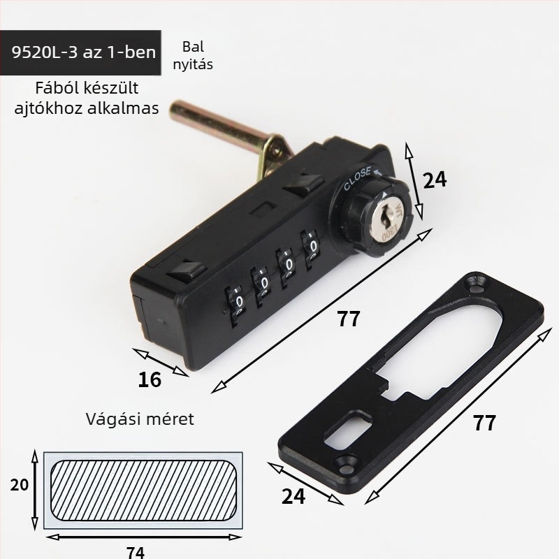 Irodába szánt mechanikus jelszavas szekrény – háromzáras fiókos szekrény, modell 9520, WT, műanyag, modern minimalista stílus