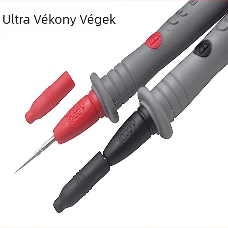 Multiméter tűhegyes mérőtű - nagyáramú, rendkívül hegyes és vékony csúccsal; univerzális típus; fej 304 rozsdamentes acélból, nikkelezett bronz; PVC-szigetelt 42-vezetékes kábel