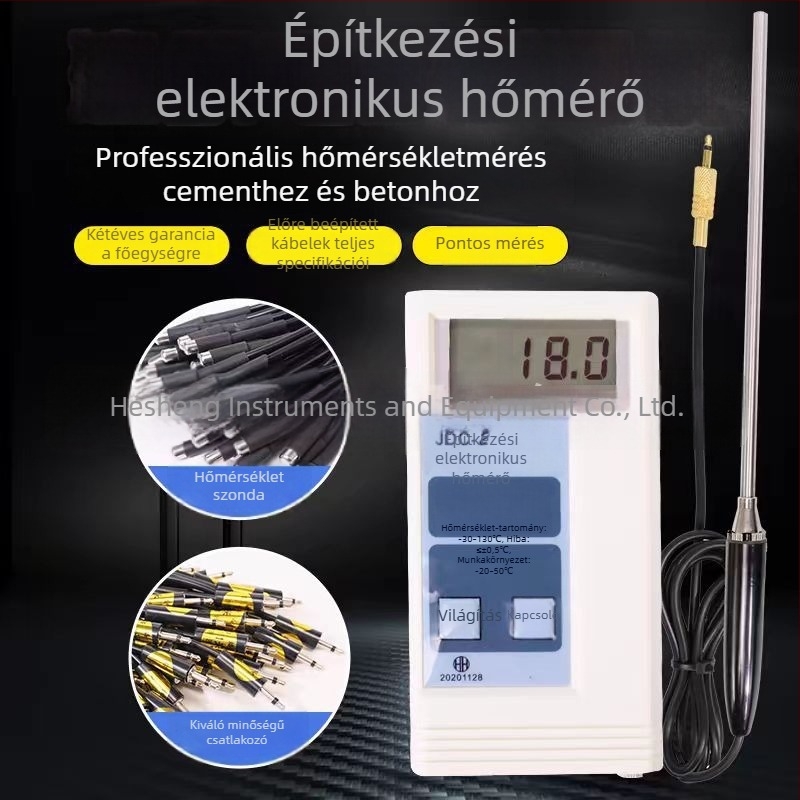 Könnyen hordozható építőipari elektronikus hőmérő – cementhez és betonhoz, JDC-2