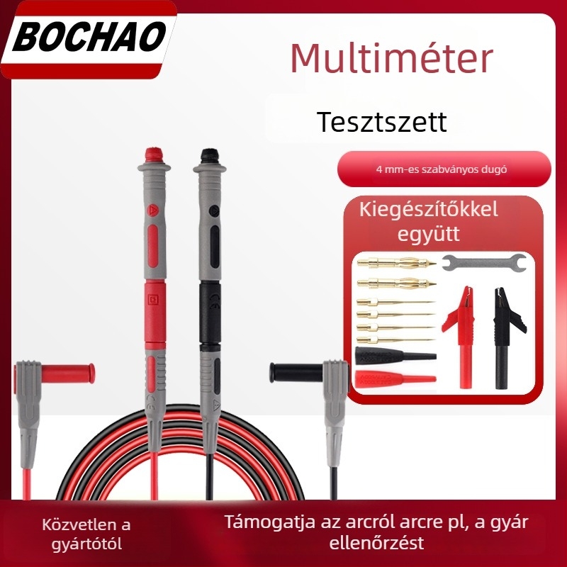 Multiméter tesztvezeték-készlet cserélhető hegyekkel, digitális mérőhöz, ABS-izoláció, Modell BC0006011900, kompatibil tesztberendezésekkel