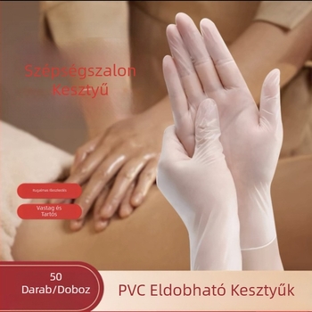 Egyszer használatos PVC kesztyű, pormentes, átlátszó, dobozos csomagolásban, 50 darab, szépségszalon és tetoválási kellékek