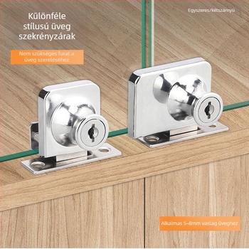 Bedron üvegvitrinához zár, cink ötvözet, modellek 407/409, modern egyszerű stílus