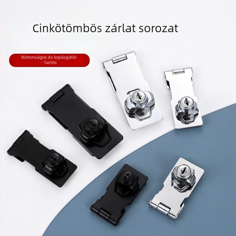 Fiókelzár zárólemez – cinkötvözet, fiókokhoz, irattárolókhoz és fa ajtókhoz, modern letisztult stílus.