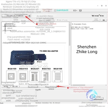 T76 programozó EMMC chiphez, adapter BGA153/BGA169 - nagy sebességű olvasás és írás